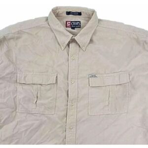 VTG Ralph Lauren Chaps Corduroy Shirt Mens XXL Tan Cream Soft Cotton Safari READ